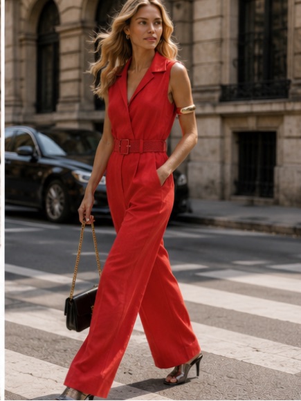 Asos Red Sleeveless Wide-Leg Jumpsuit With Belt